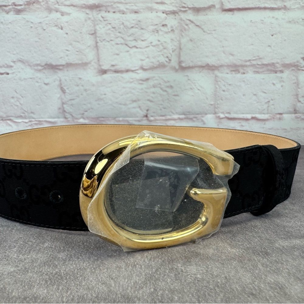 NEW Gucci Black GG Monogram Lurex Canvas Belt - Picture 4 of 13